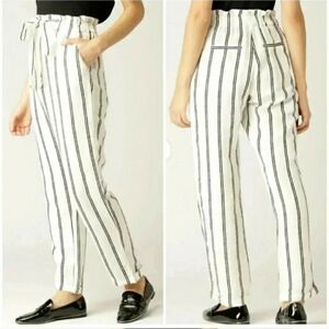 Mango Size Small 100% Linen Striped Beachy Pants